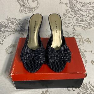 Anna Marino backless Black and white polkadot heels size 8 1/2